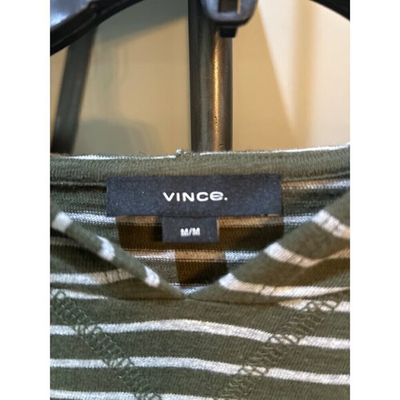 Vince Stripe Slub Long Sleeve Hooded T-Shirt Striped Pattern Green Mens Size Med - Picture 5 of 6